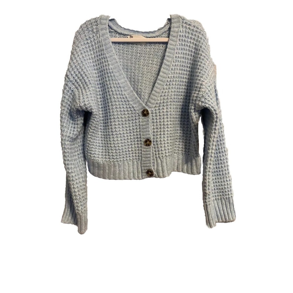 New No Boundaries Womens Sweater XXL Blue Cable Cardigan Crop Button Up Juniors